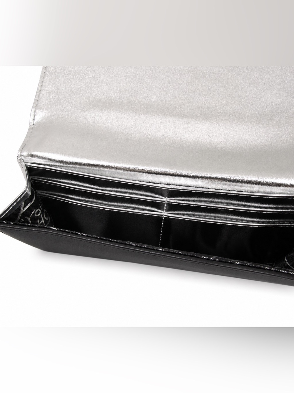 Betsey Johnson Black Silver Striped Bow Wallet Clutch Heart Logo NWT - Picture 4 of 4